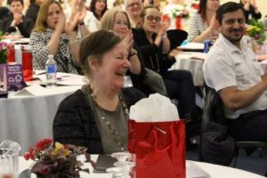 Mary Boyd, smiles as she listens to her citation at the recent P.E.I. Nurses Union AGM. At the meeting, Boyd was presented the Bread and Roses award, which is given to one non-union member in all of Canada.